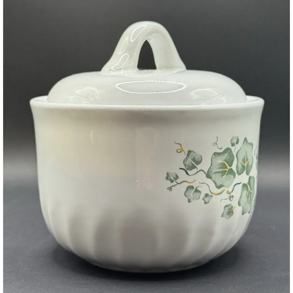 Corelle Calloway Green Ivy Stoneware Canister Sugar Jar Dish Lid Cottagecore